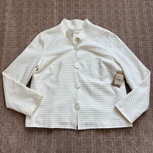 Coldwater Creek Ottoman Knit Jacket Women's Large White Ivory NWT Button Up